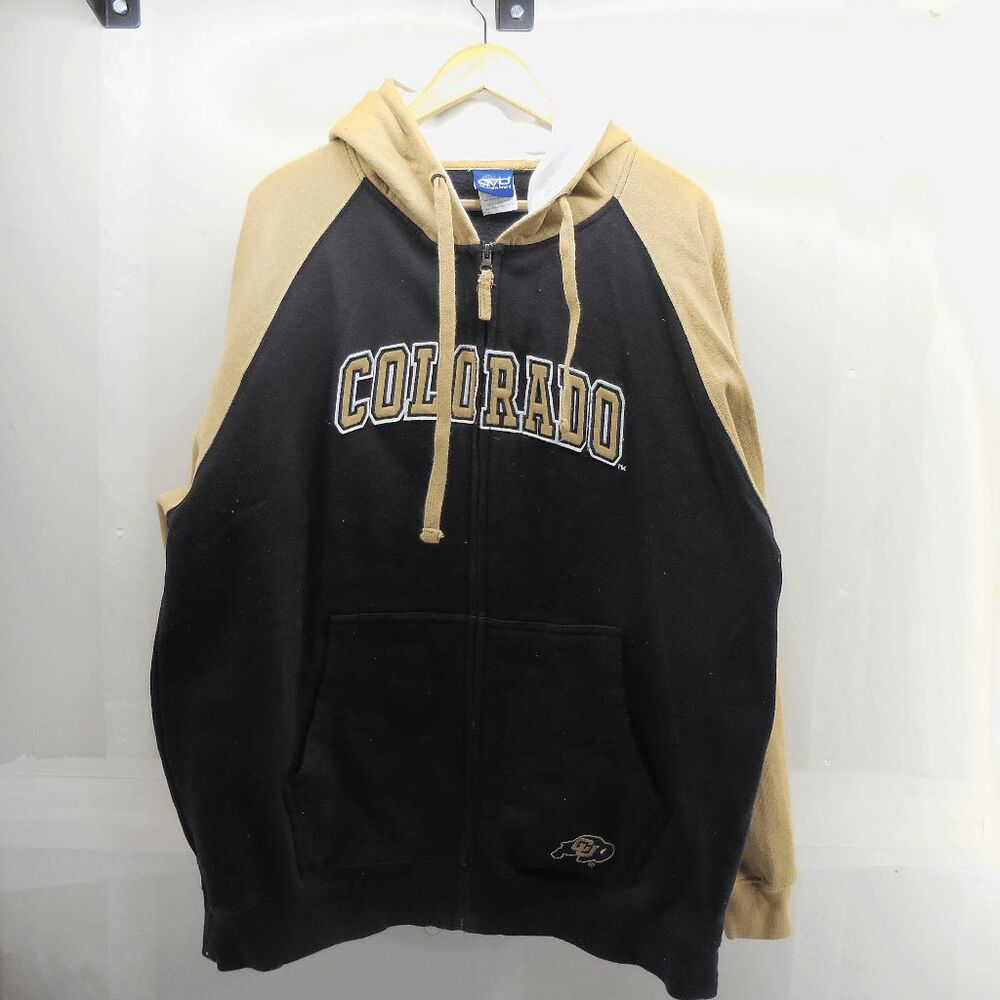 Colorado Buffaloes Old‎ Varsity Full Zip Hoodie Black & Gold Mens Size 2XL